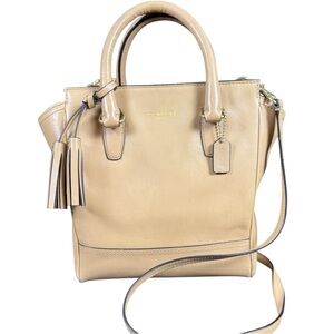 EUC Coach 2way Legacy Mini Tote Crossbody Beige Tan Leather Bag